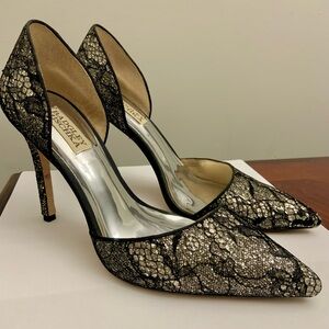 Badgley Mischka Lola II Pointed Toe D'orsay Pump- Black Lace, US 8.5